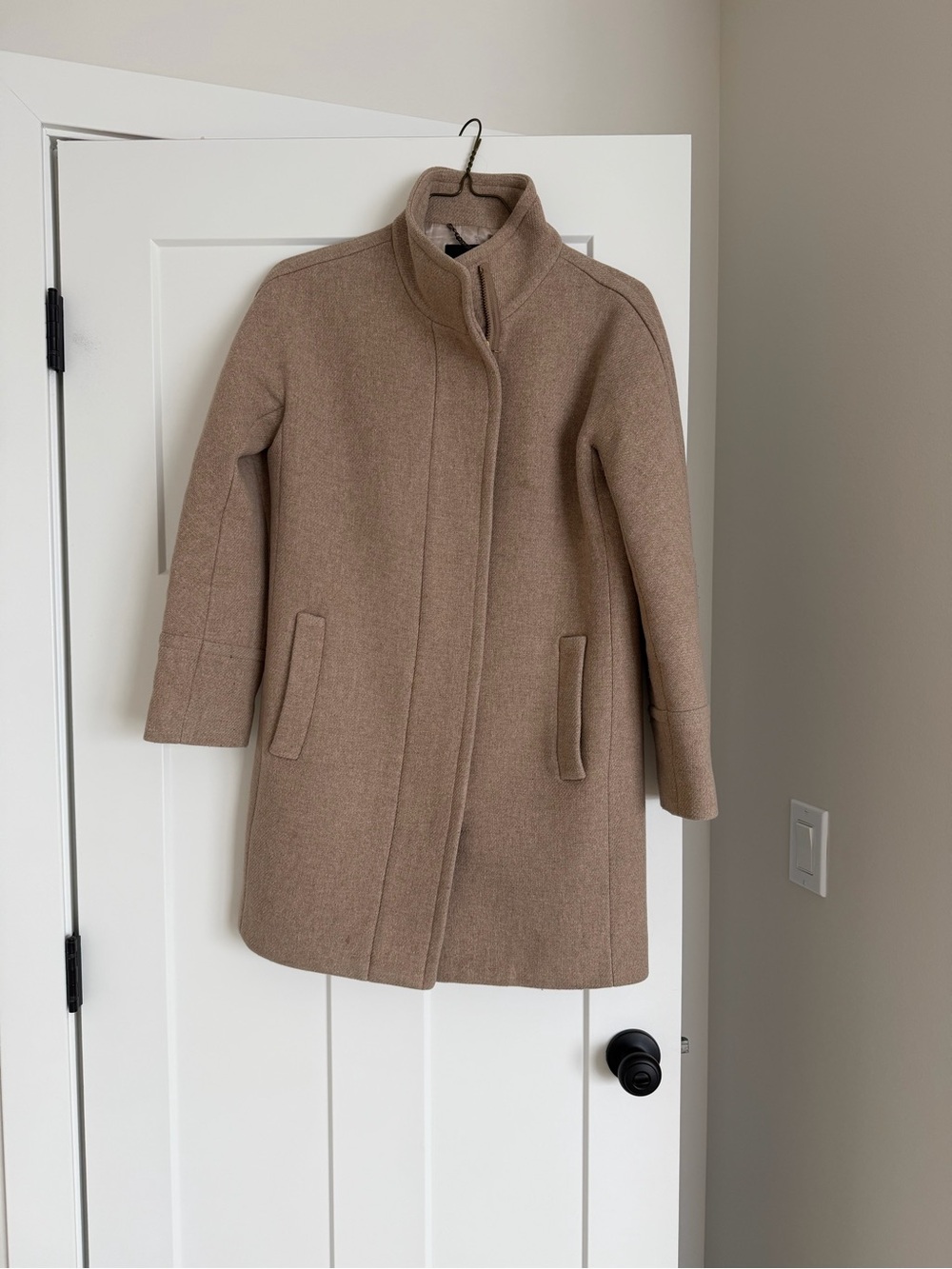 J. Crew Women's Tan Wool-Blend Stand Collar Pea Coat